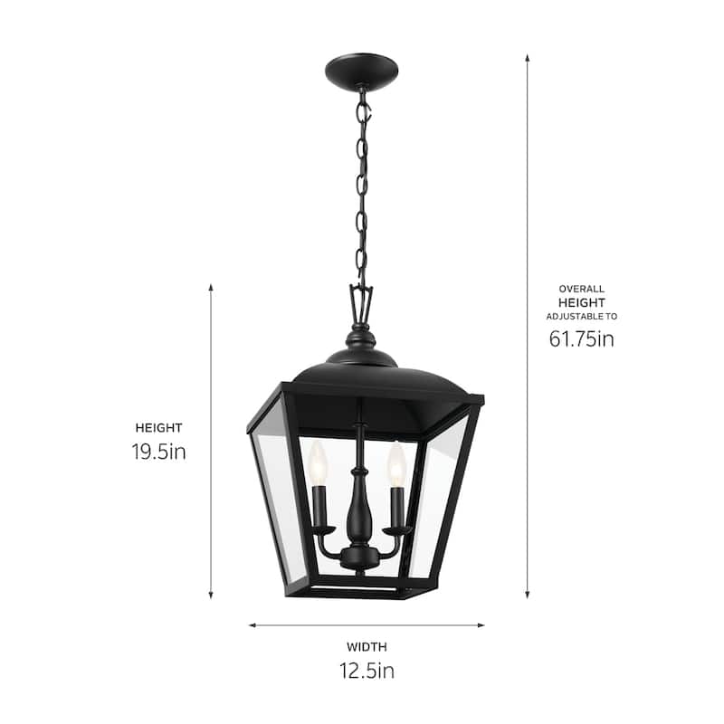 Kichler Lighting Dame 19 inch 2-Light Foyer Pendant Textured Black with Clear Glass