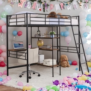 Modern Twin Size Loft Bed And Built-in Desk And Shelves,Versatile Usage