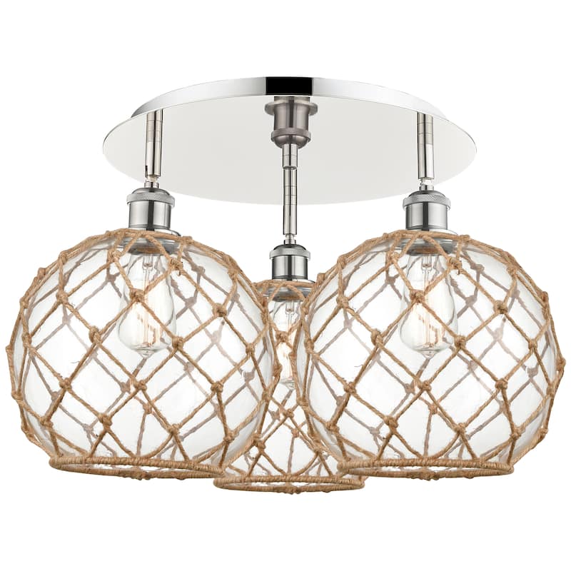 Innovations Lighting Endless Possibilities Ballston - Farmhouse Rope - 3 Light 22" Flush Mount - Clear Glass with Brown Rope/Polished Nickel