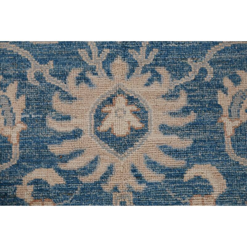Hand Knotted Oriental 100% Wool Carpet Transitional All-Over Navy Blue & Blues Oushak Area Rug - 13' 11'' X 10' 1''