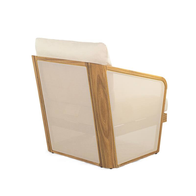Roomfitters Outdoor Club Chair with Acacia Wood Frame and Cushions, Patio Armchair, Beige