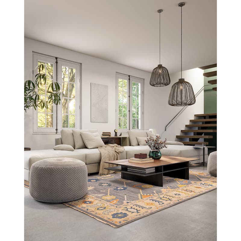 ECARPETGALLERY Hand-knotted Modern Oushak Dark Grey Wool Rug - 8'11 x 11'10