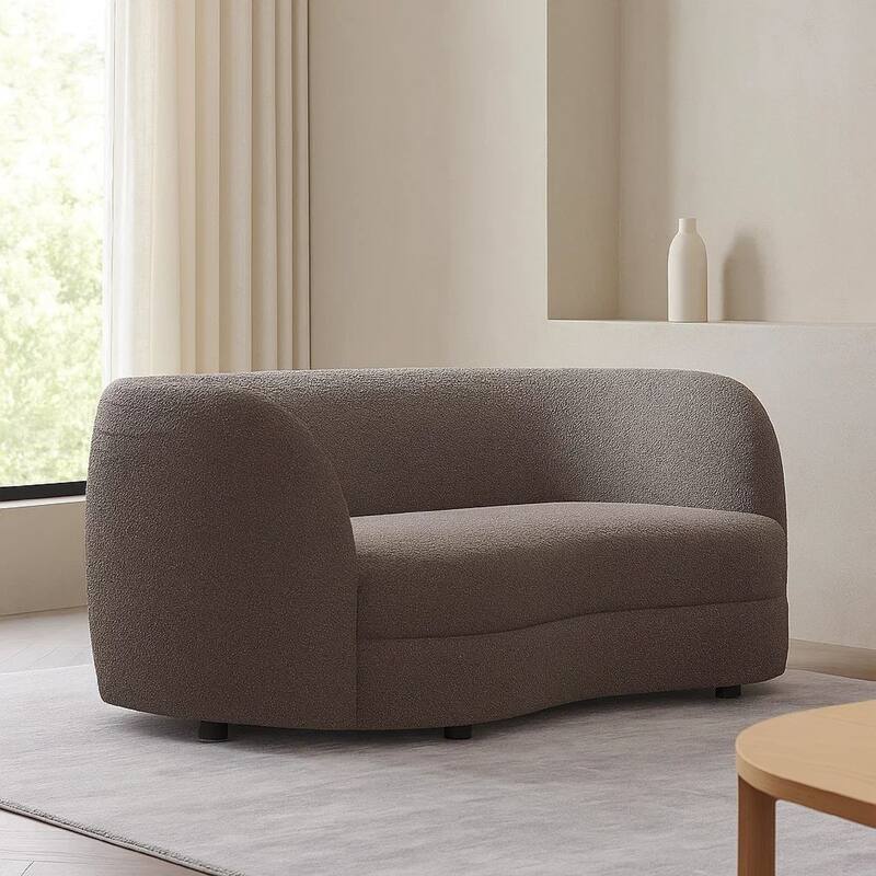 Srey Loveseat, 64 Inch, Charcoal Gray Boucle, Curved Kidney Shape