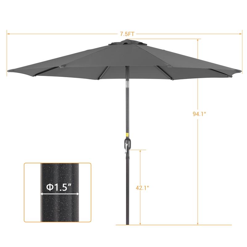 LIVOOSUN 9Ft Large Round Outdoor Patio Market Umbrella with Crank and 8 Ribs, Gray