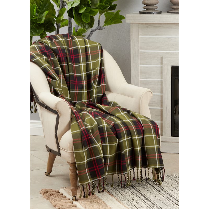 Cotton Throw Blanket With Plaid Design