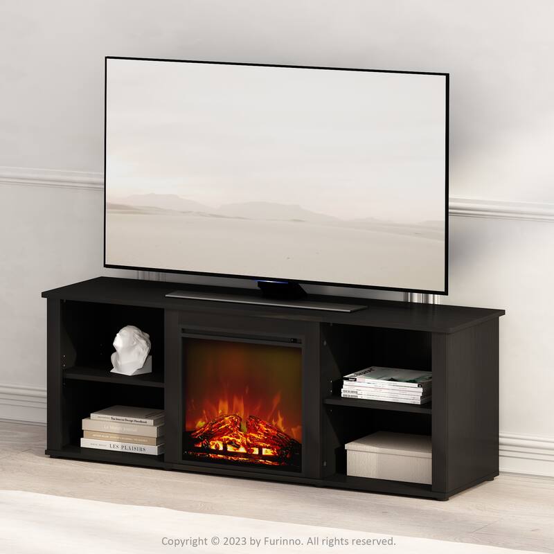 Furinno Jensen No Heat Decorative Electric Fireplace TV Stand, Entertainment Center for TV up to 60 Inch, Americano