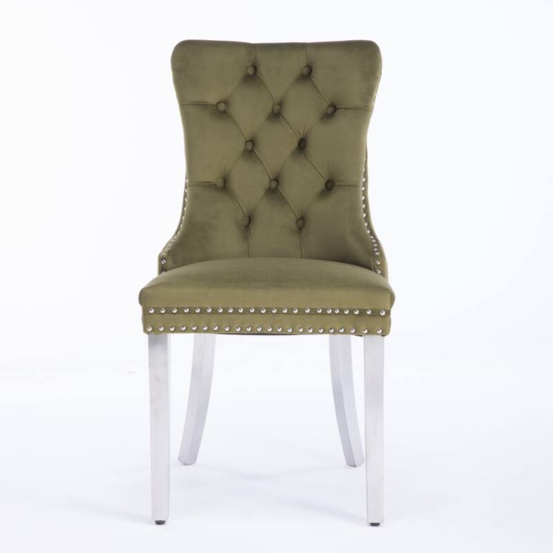 High-end Tufted Solid Wood Contemporary Velvet Upholstered Dining Chair with Chrome Stainless Steel Plating Legs