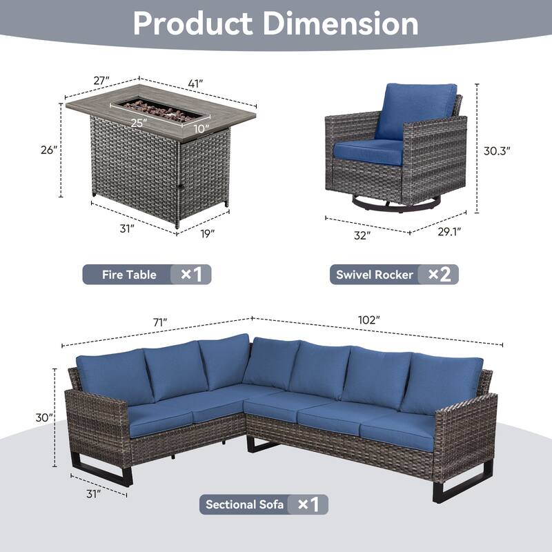 Gymojoy L-Shaped Outdoor Corner Sectional Sofa 6-seats Couch Conversation Set