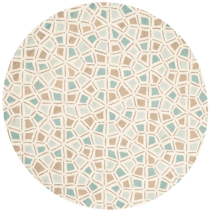 Martha Stewart by SAFAVIEH, Spring Wheel Mosaic Cotton Rug - 6' Round - Milk Pail Blue