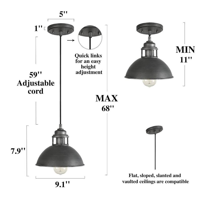 Modern Industrial 1-Light Dome Pendant Metal Kitchen Island Lights for Dining Room