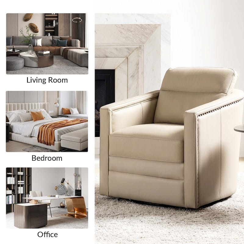 Jorge 28.74" Wide Genuine Leather Swivel Chair with Arms