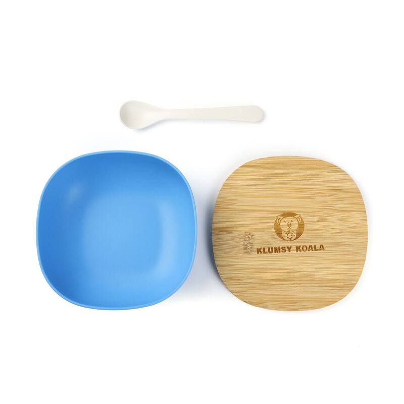 Natural bamboo powder warm color tableware, including spoon and lid, four colors are available, non-toxic and biodegradable - Blue