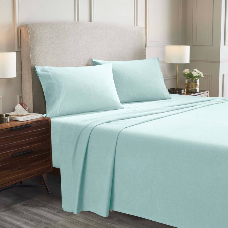 Superior Flannel Cotton Trellis or Solid Deep Pocket Bed Sheet Set - Twin Solid - Light Blue