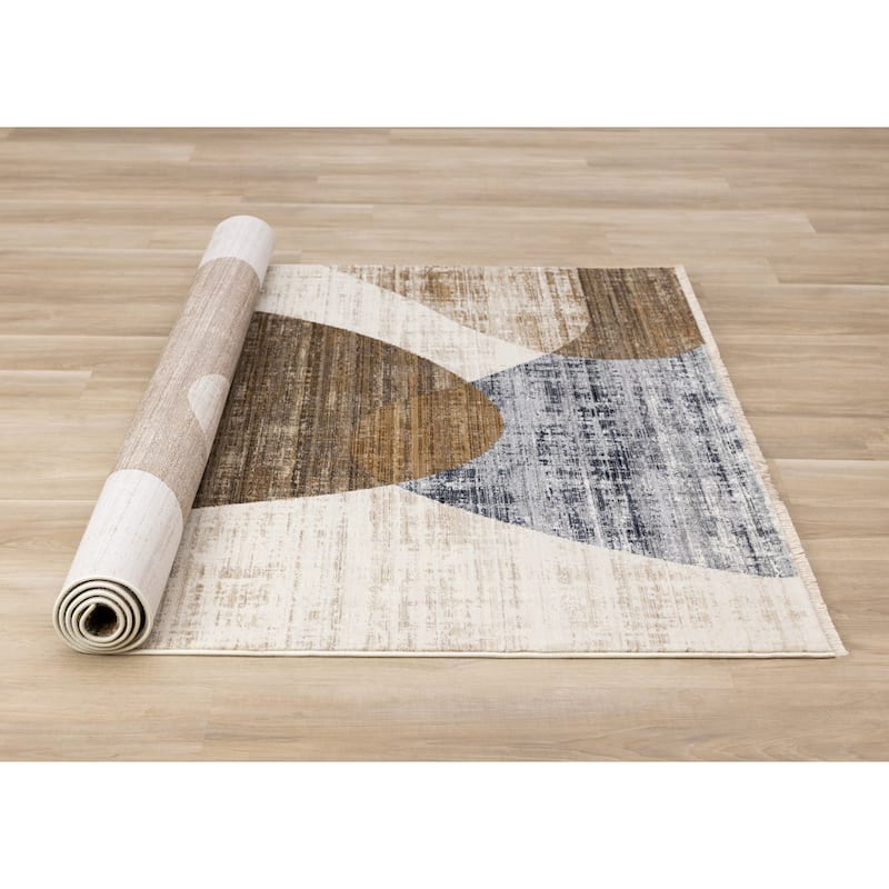 Sydney Collection - Cream Brown Grey Curves Area Rug