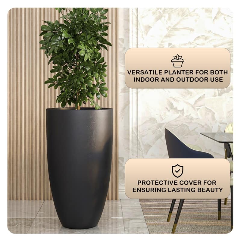 Crete Tapered Round Planter, Durable Fiberstone & Clay Indoor/Outdoor Pot with Drainage
