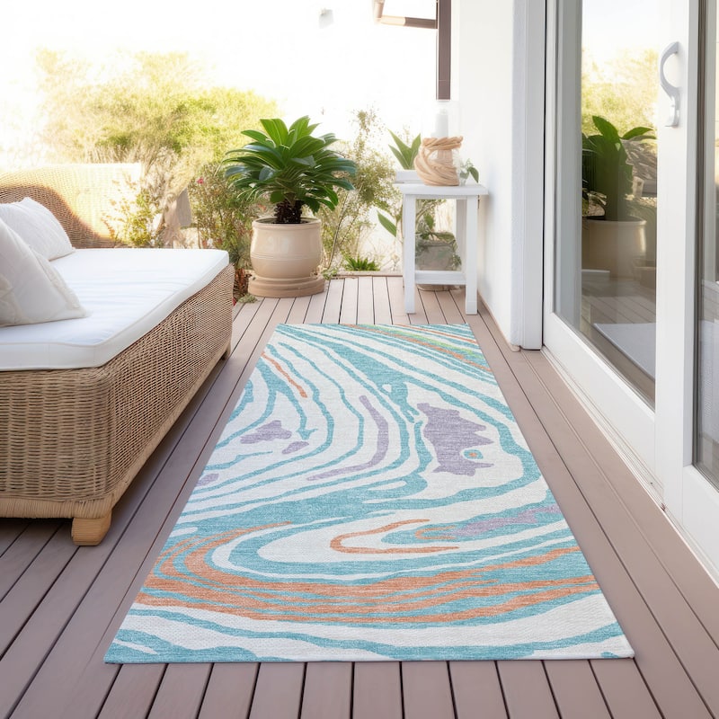 Machine Washable Indoor/ Outdoor Abstract Brushstrokes Chantille Rug