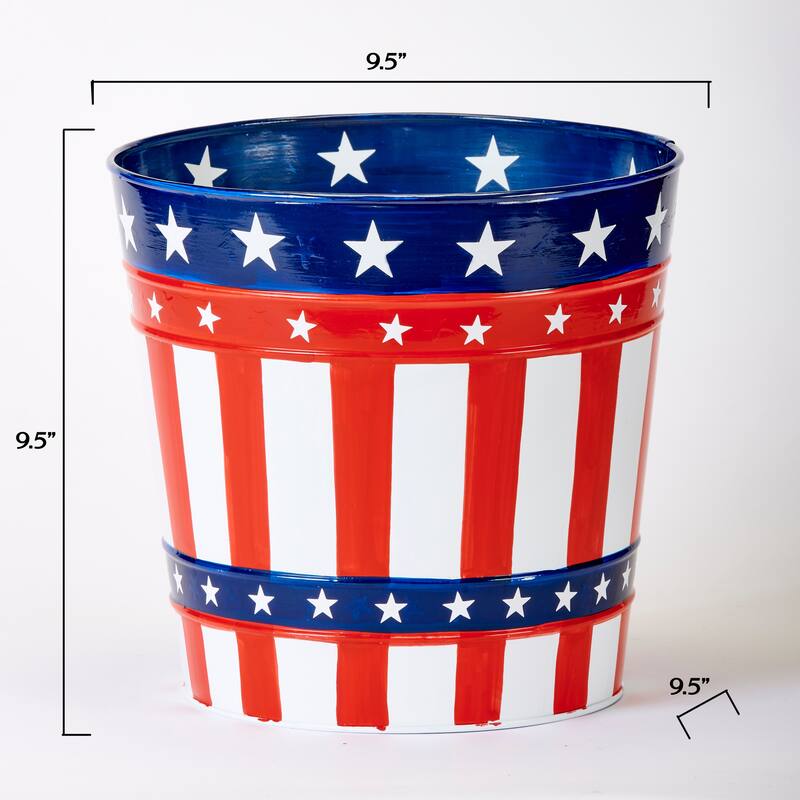 9.5" Galvanized Metal July 4th Independence Day Flower Bucket Pail, Set of 3