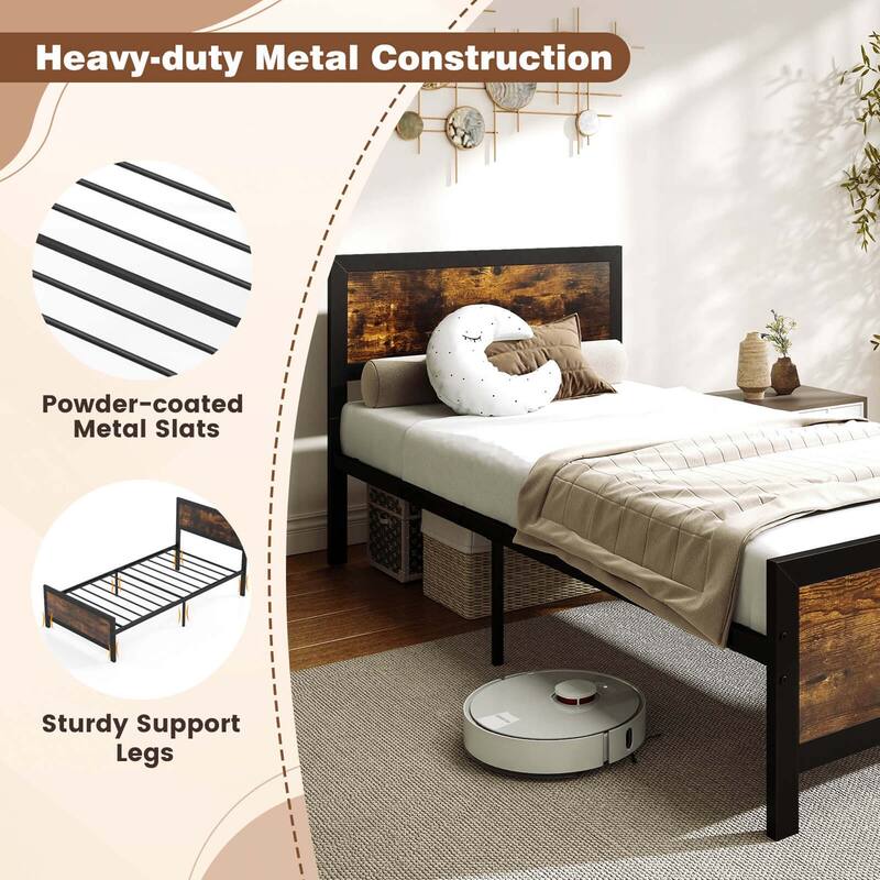 Costway Twin/Full/Queen Size Metal Bed Frame with Headboard &