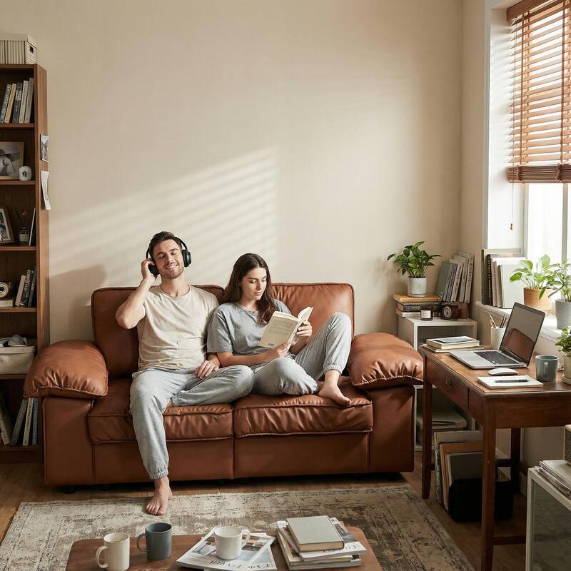 Roomfitters Modern Overstuffed Upholstered Loveseat with Padded Pillow Arms, Comfortable 2 Seater Couch for Living Room