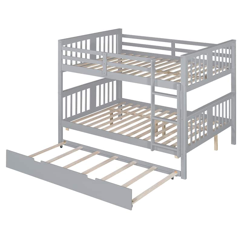 Solid Full Size Bunk Bed with Trundle, Ladder, and Safety Guardrails