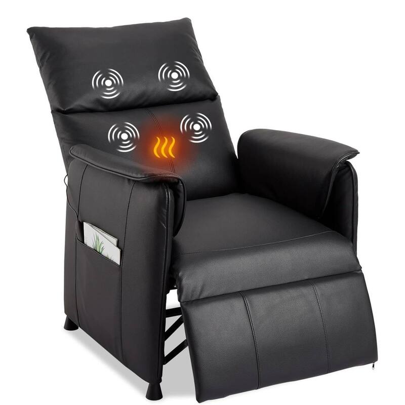 Elertric Single PU Leather Recliner Sofa Chair with Massage and Heat - Black
