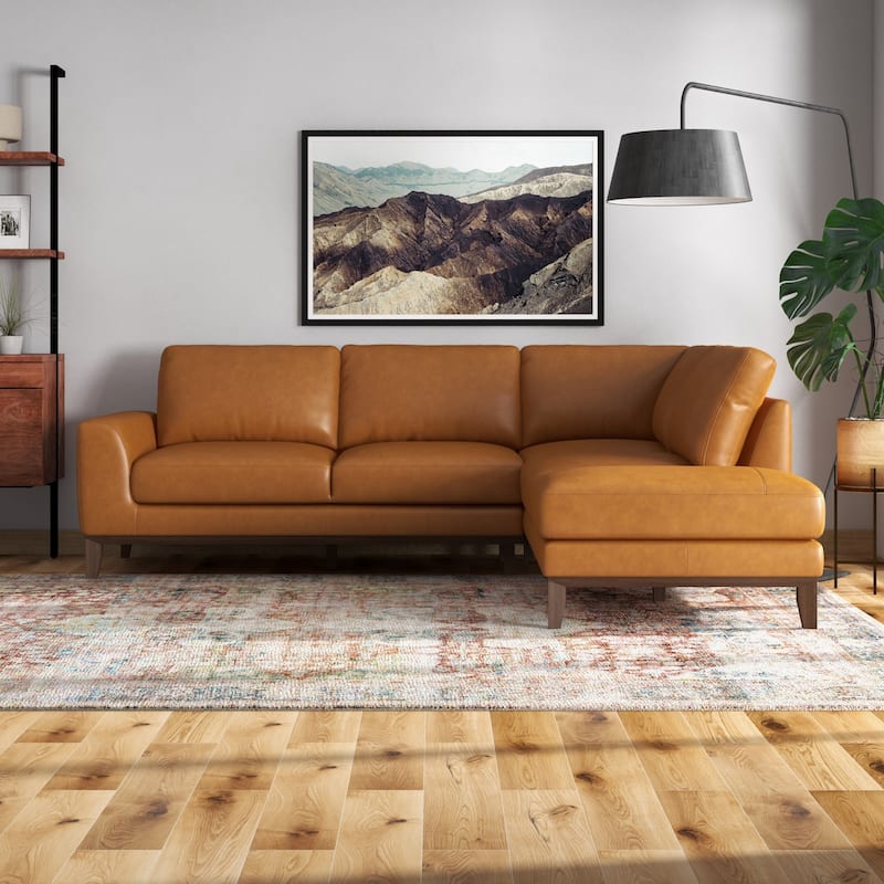 Miamo Mid Century Living Room Top Leather Corner Sectional Sofa in Tan