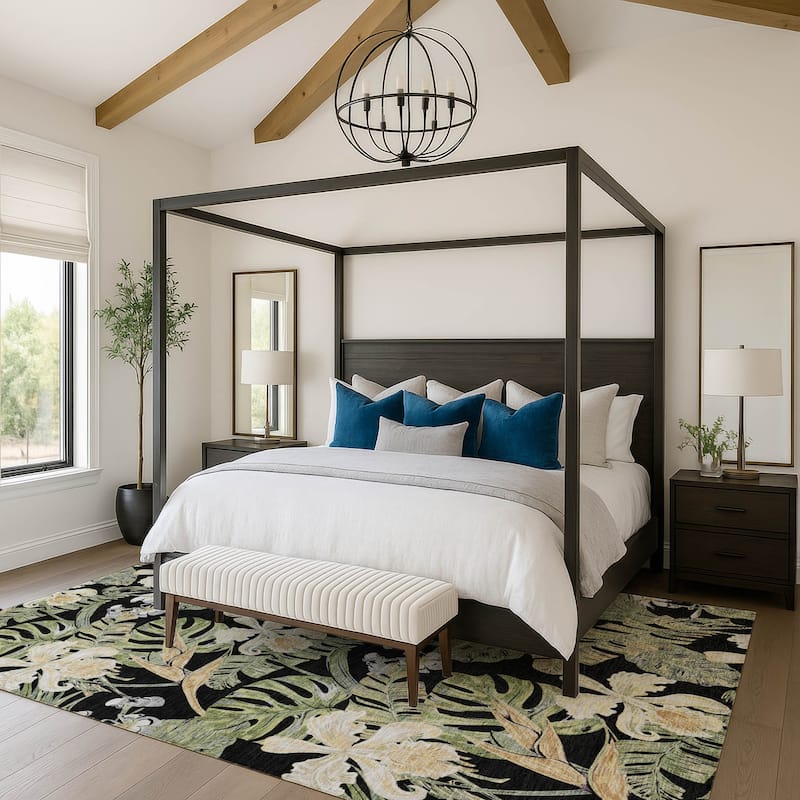 Premium Washable Super Soft Tropical Paradise Mayfield Rug - Black - 2'6" x 3'10"