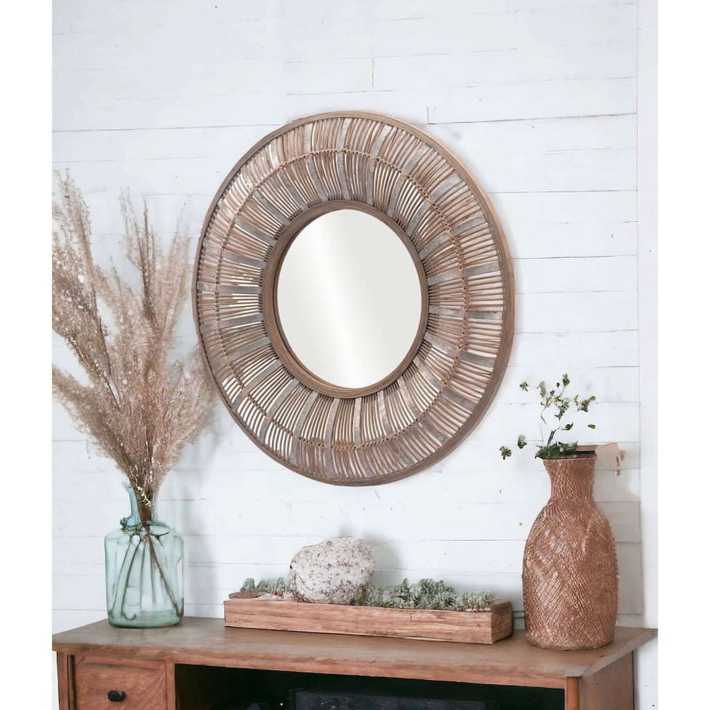 HomeRoots 32" Brown Round Accent Mirror