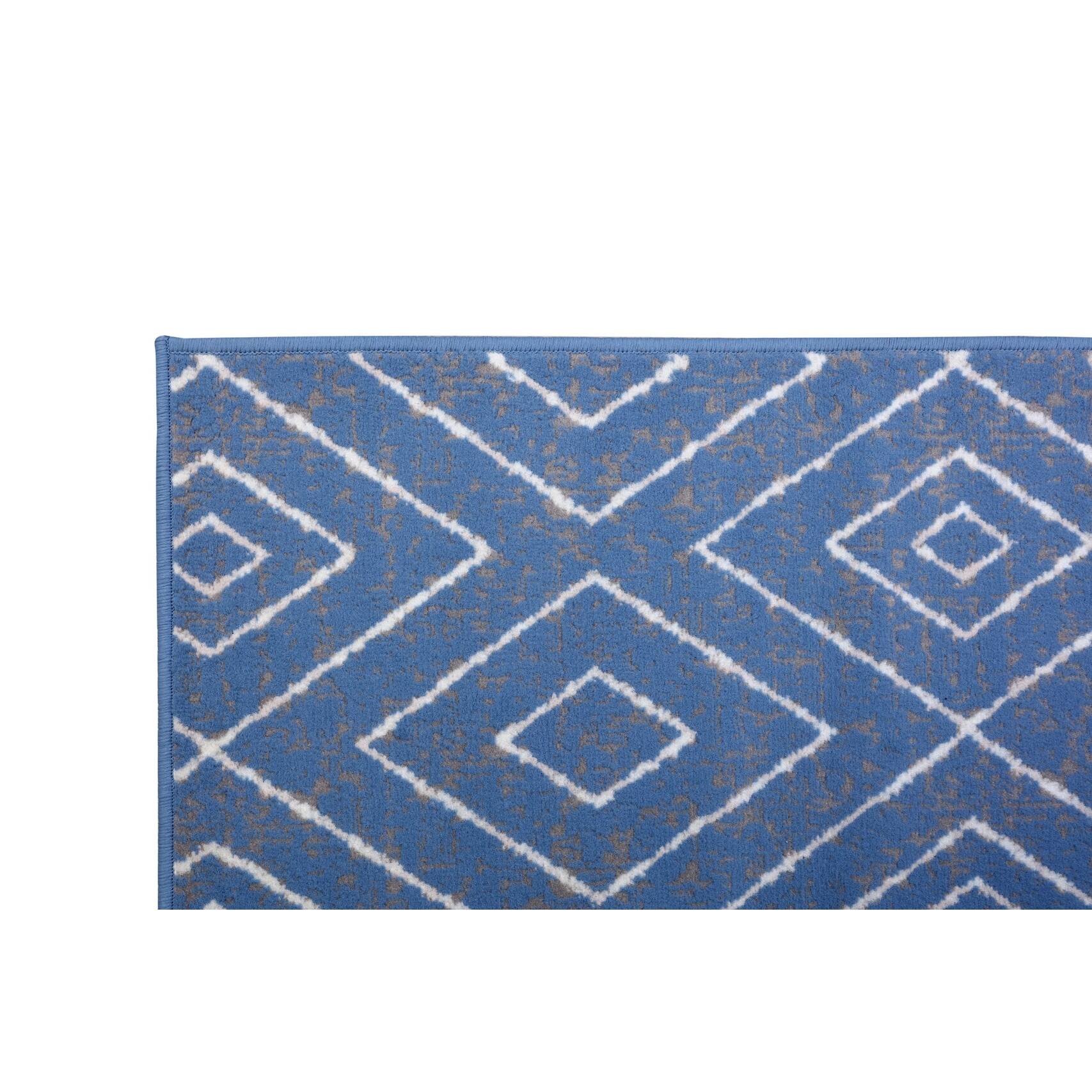 Furnish My Place Diamond Pattern Area Rug Light Blue, Geometric Rug