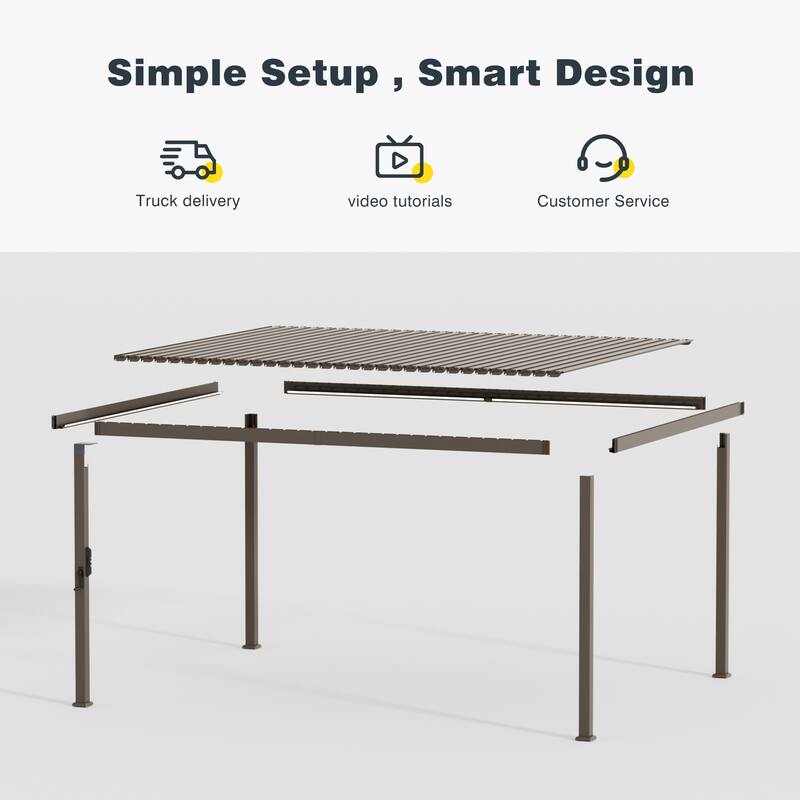 Outdoor Metal Louvered Pergola with LED Strip Lights