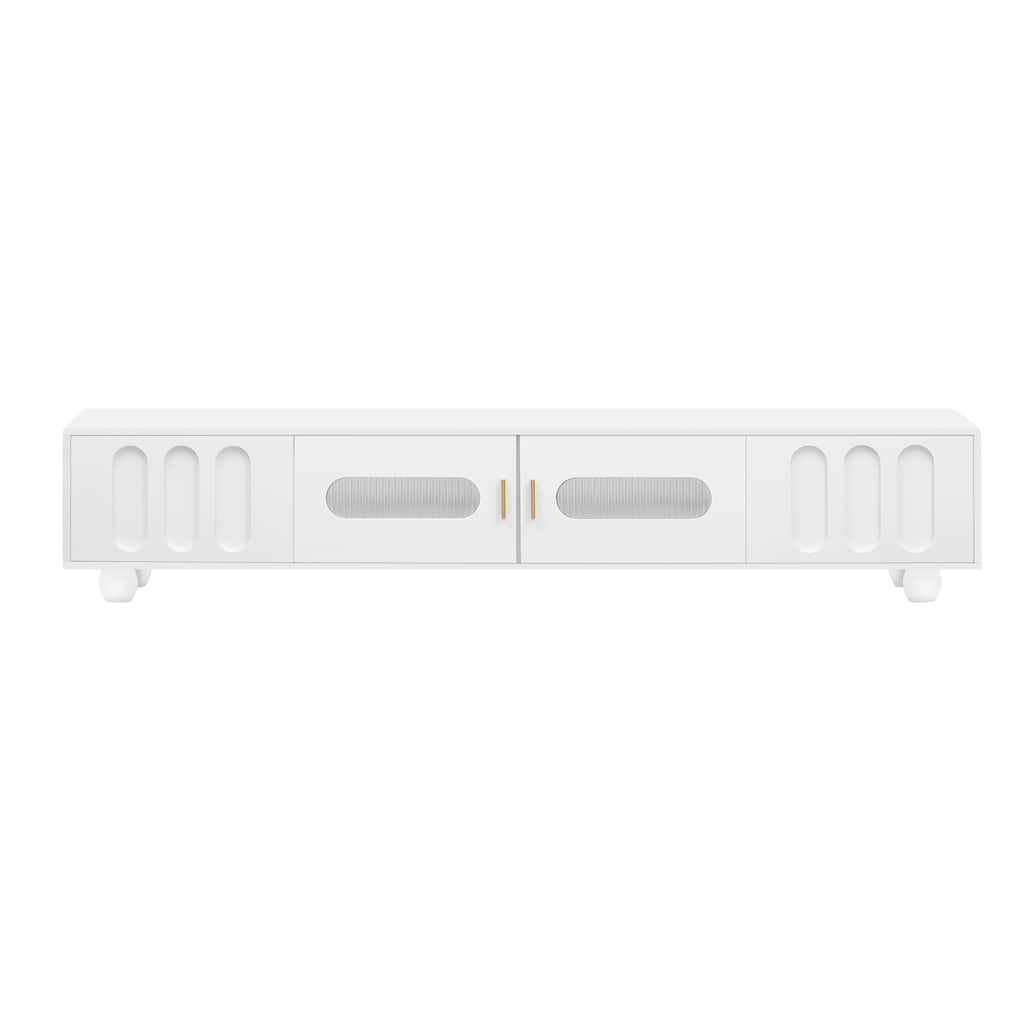 Modern TV Stand for TV up to 80 Inches with Glass Door, 2 Drawers & Cabinets - 70.9" D x 15.8" W x 14.2" H