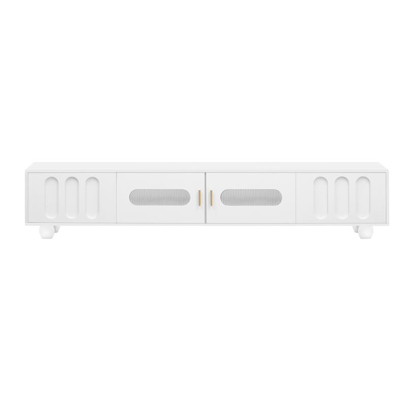 White 70.9" TV Stand with Glass Door, 2 Drawers and Cabinets for TVs Up to 80"