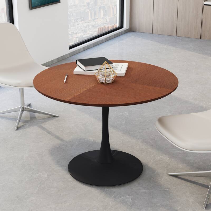 Modern Round Dining Table End Table Leisure Coffee Table with Metal Base - Oak-42"