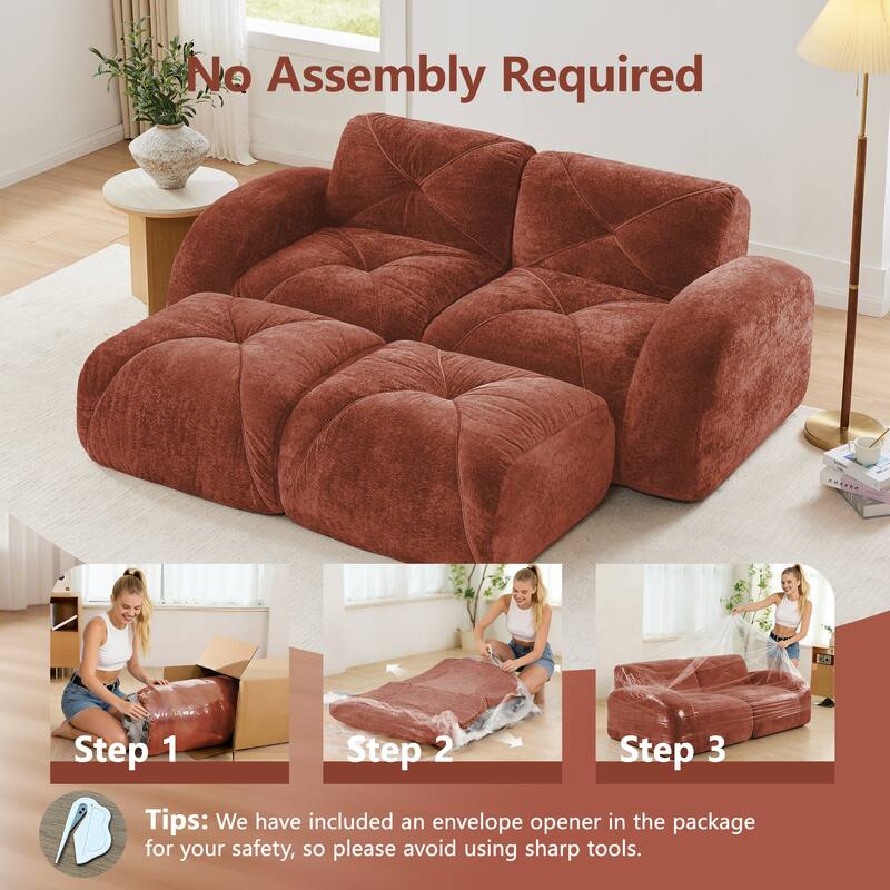 Velvet Tufted Loveseat Sofa Modular Couch, Boneless Deep Seat 2-Seater Couch, Available with/without Ottoman