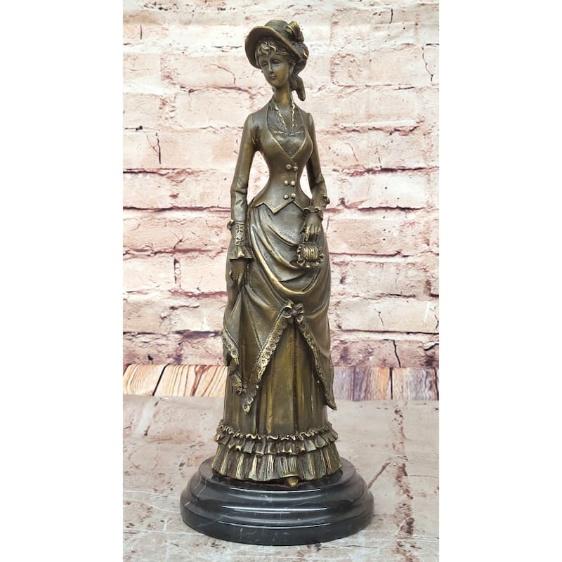 Victorian Lady In Ornate Gown – Refined Bronze Statue For Clic Décor By Vitaleh