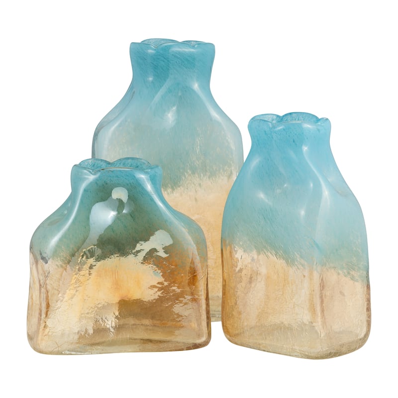 Sagebrook Home Artisan Glass Teal and Apricot Coastal Vase