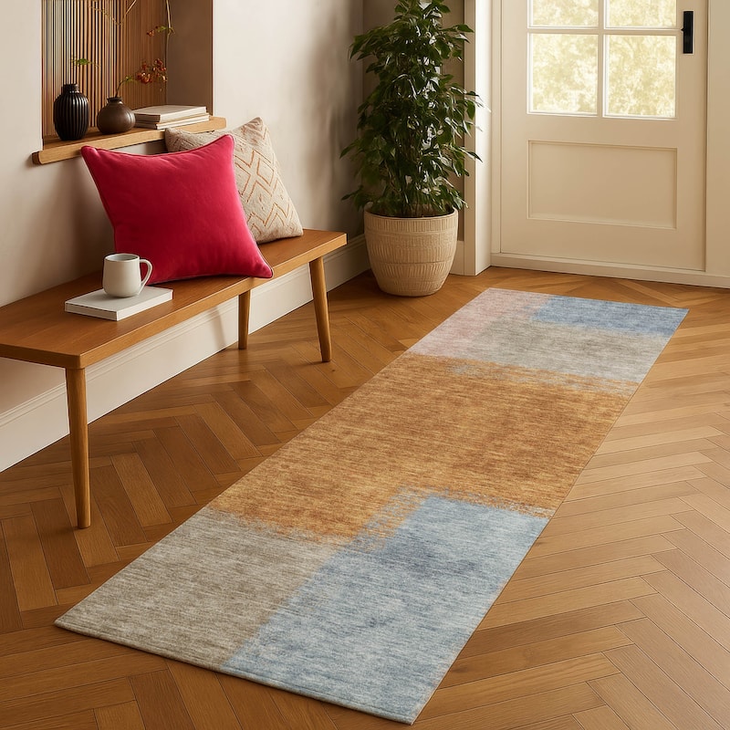 Machine Washable Indoor/ Outdoor Solid Contemporary Chantille Rug