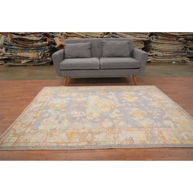 Hand Knotted Oriental 100% Wool Carpet Transitional Floral Purples Oushak Area Rug - 6' 10'' X 5' 1''