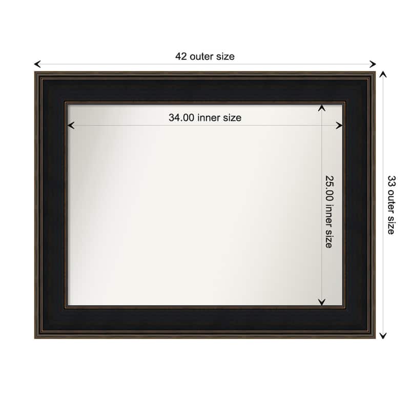 Mezzanine Espresso Framed Non-Beveled Custom Wall Mirror, Bathroom Vanity Mirror - Outer Size: 41.75 x 32.75