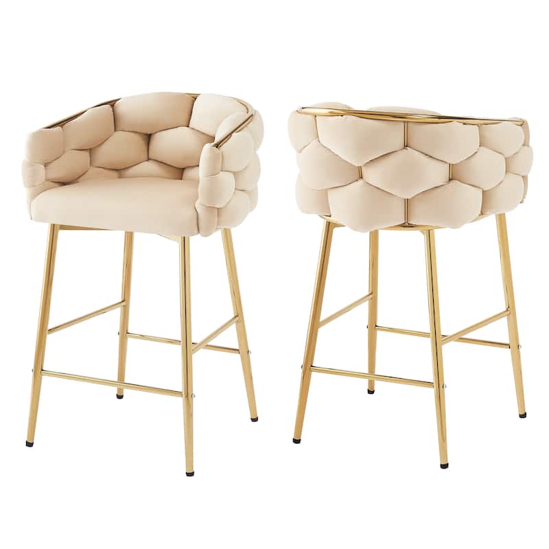 Roomfitters 28'' Velvet Counter Stools, Set of 2 Modern Upholstered Bar Chairs with Soft Cushions and Iron Frame
