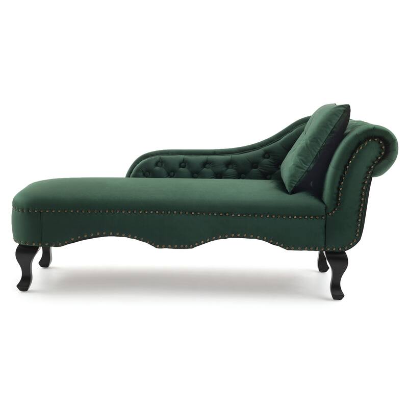 Christopher Knight Home - Bressi Modern Velvet Upholstered Chaise Lounge with Tufted Backrest, Nailhead Trim & Pillow