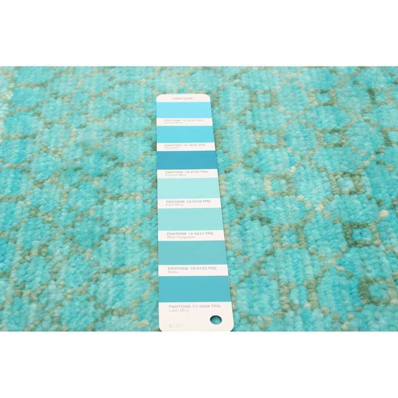 ECARPETGALLERY Hand-knotted Silk Shadow Aqua Wool Rug - 2'6 x 8'0