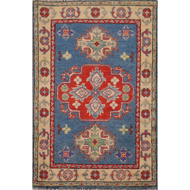 Blue Traditional Kazak Foyer Rug Hand-Knotted Wool Carpet - 2'1" x 3'1"