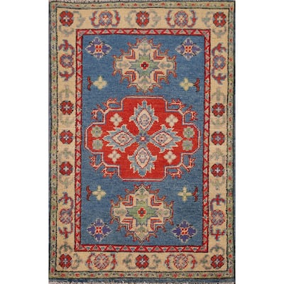 Blue Traditional Kazak Foyer Rug Hand-Knotted Wool Carpet - 2'1" x 3'1"
