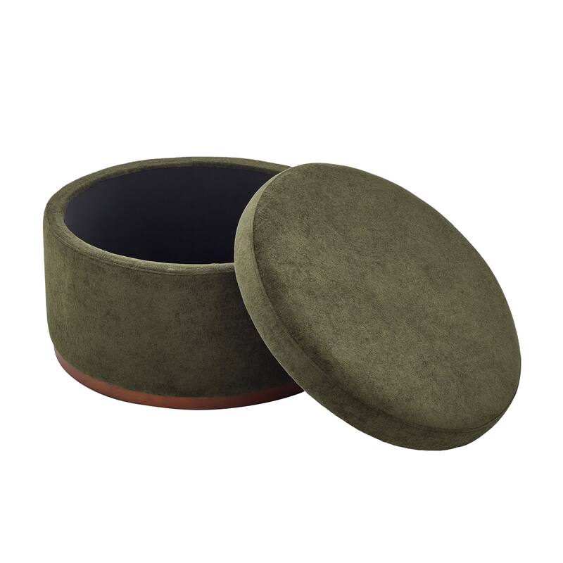 Christopher Knight Home - Rowan Modern Round Upholstered Storage Ottoman with Wood Base