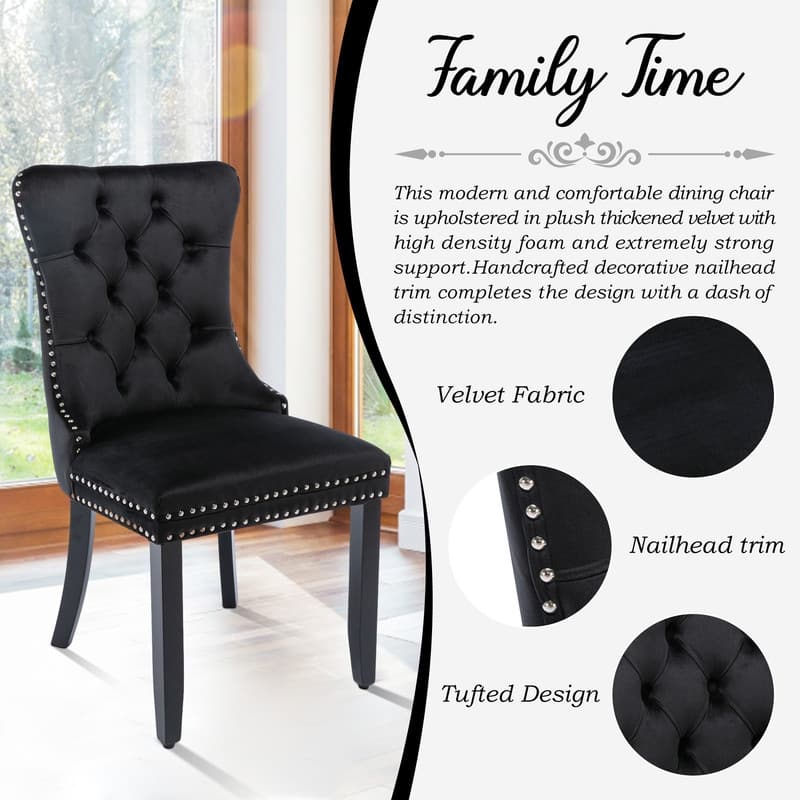 Solid Wood Velvet Upholstered Dining Chair Set of 6