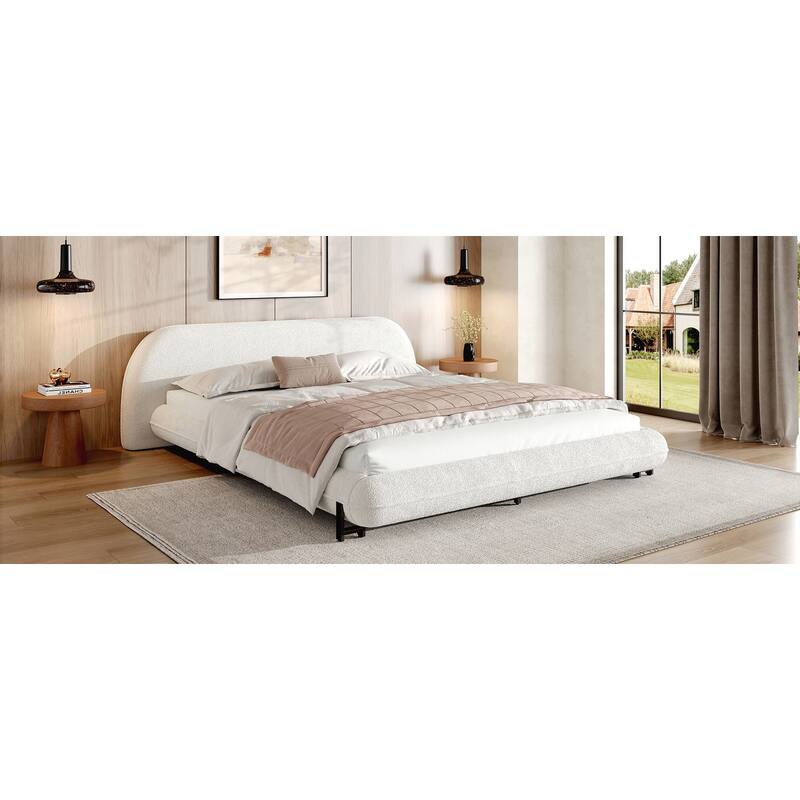 Upholstered Platform Bed with Curve-Shaped Design