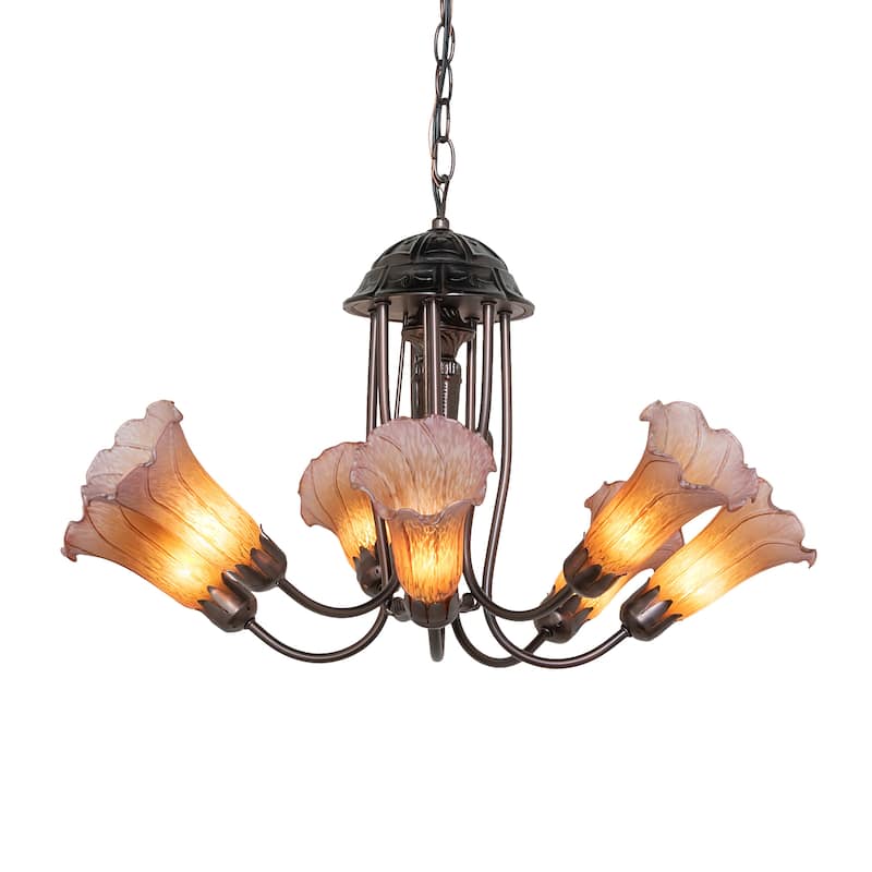 24" Wide Amber/Purple Tiffany Pond Lily 7 Light Chandelier - N/A - Multi