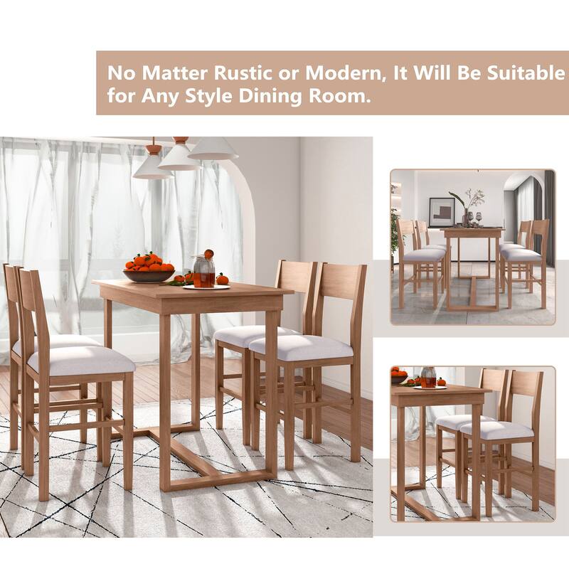 Rectangular Dining Table, Rustic Kitchen Table & Chairs Set with Four Upholstered Chairs for Apartments
