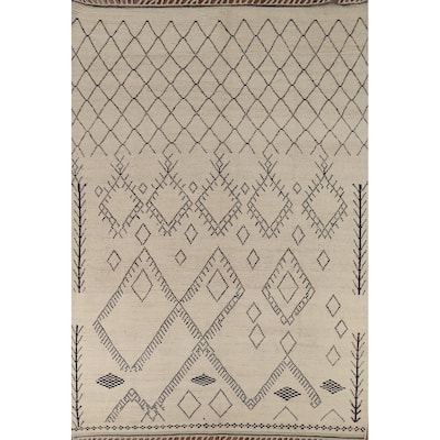 Trellis Ivory Moroccan Oriental Area Rug Hand-Knotted Wool Carpet - 7'9"x 10'7"